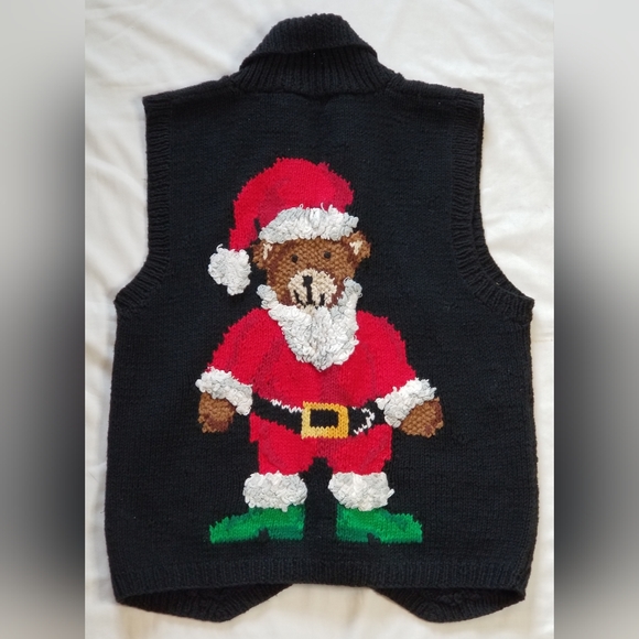 1994 Eagle's Eye Hand Knit Christmas Cardigan Office Sweater XL Teddy Bear Angel - Picture 8 of 13